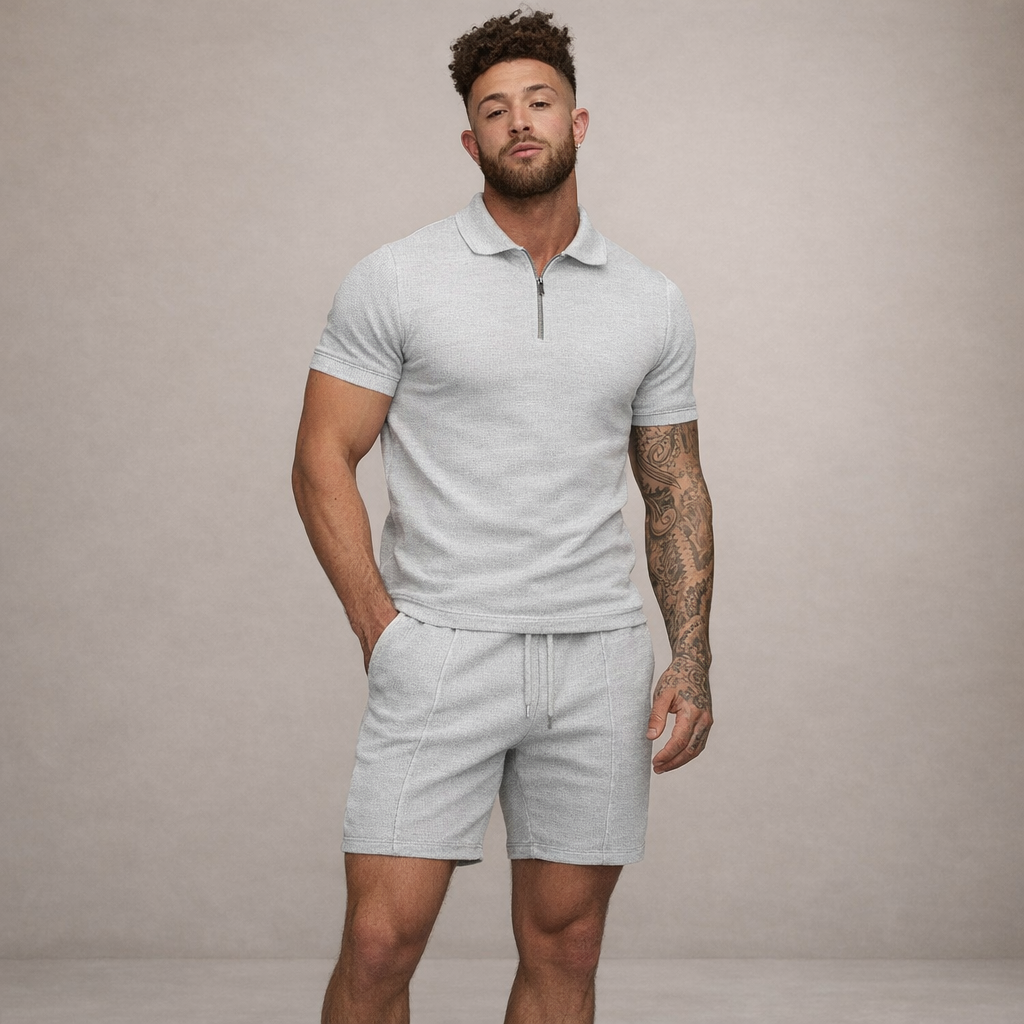 Conjunto de polo y shorts para hombre corte slim transpirable manga corta