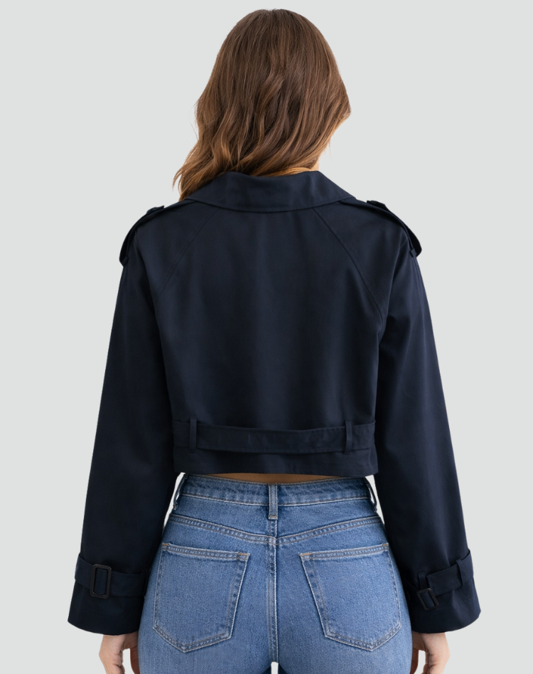Trench coat para senhora, corte regular, algodão, corte curto