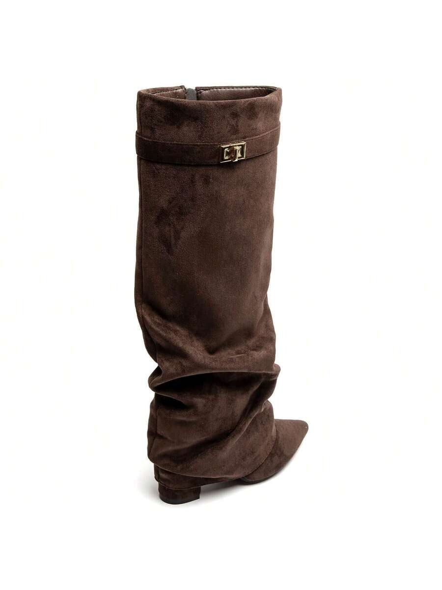 Marzella Slouch Boots espresso – trendy slouch boots dames met pointed toe en lage hak