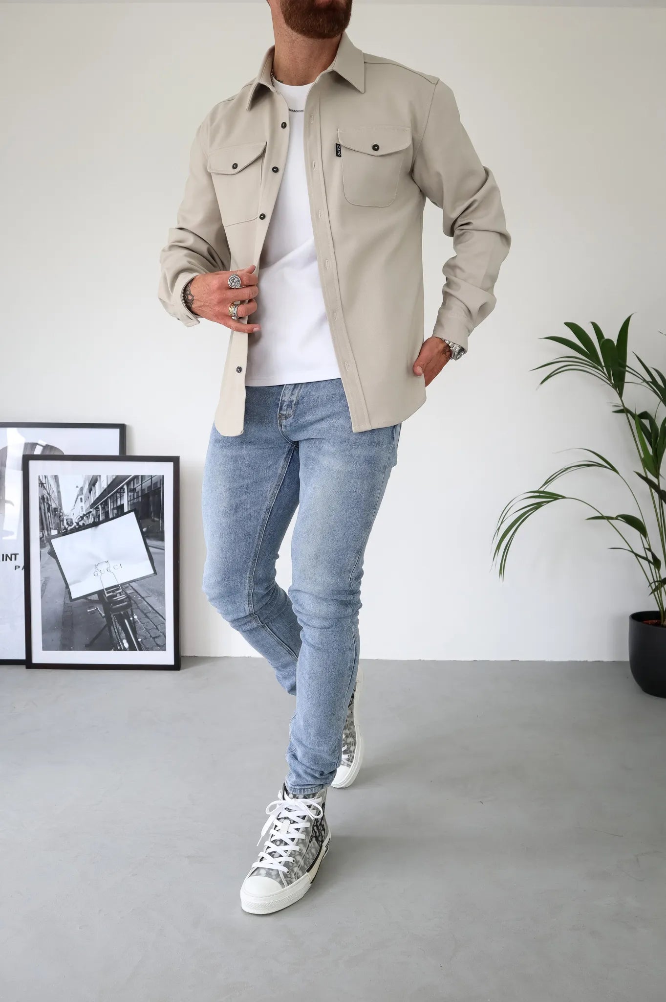 Férfi overshirt kabát mellzsebekkel tavaszi-őszi könnyű viselet