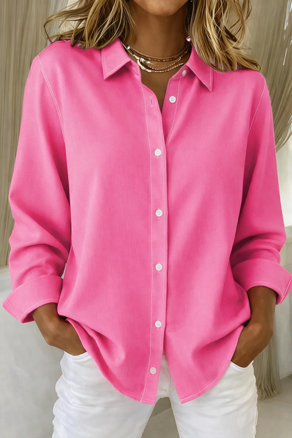 Blouse Dames Losse Pasvorm Knoopsluiting Casual Zomer