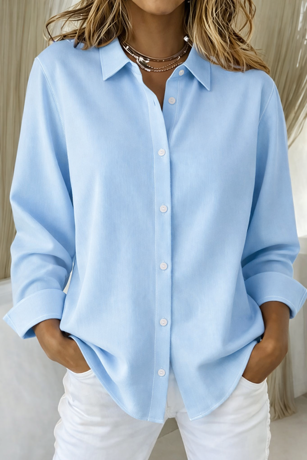 Blusa Mujer Corte Suelto Cierre de Botones Casual Verano