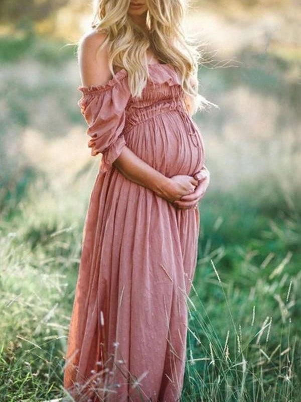 Maxikleid Damen Schwangerschaft Kurze Ärmel Rundhals Sommer