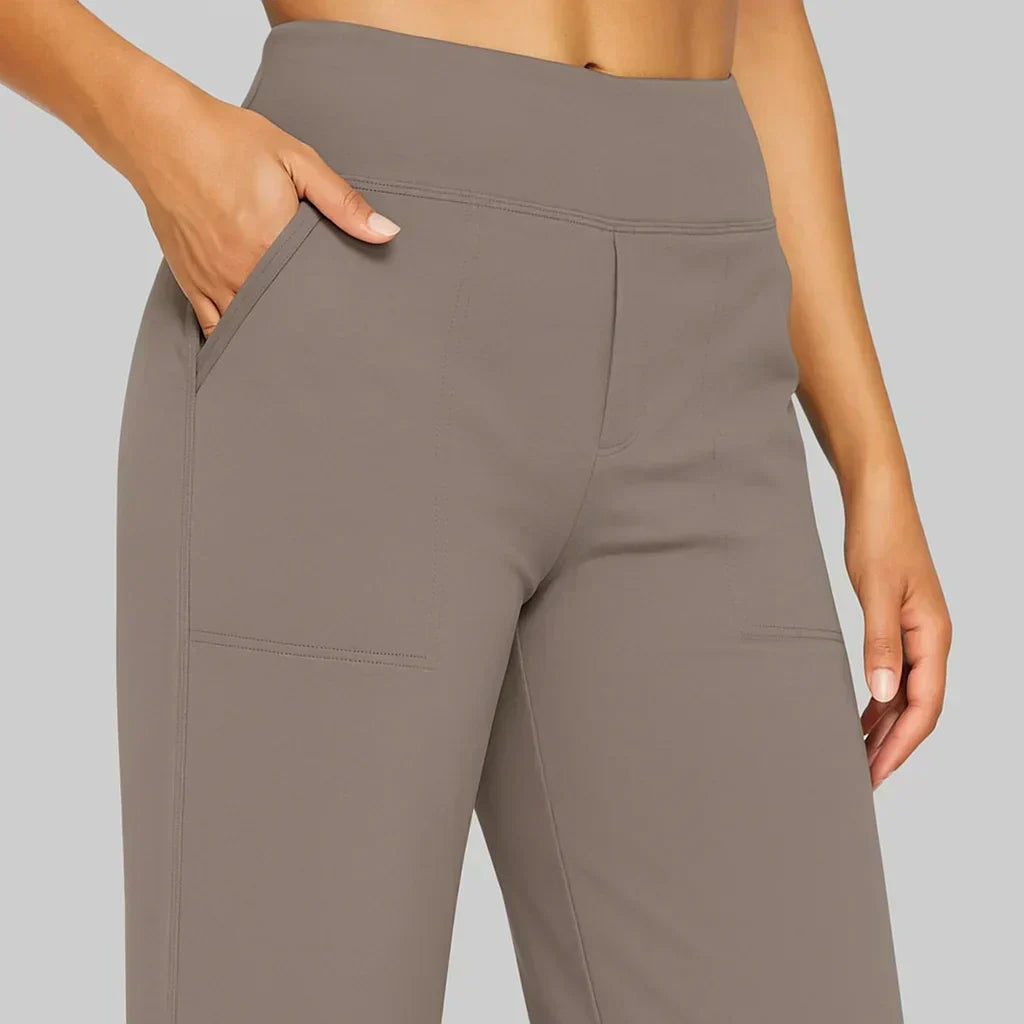 Pantalón de Cintura Alta para Mujer con Piernas Rectas y Bolsillos