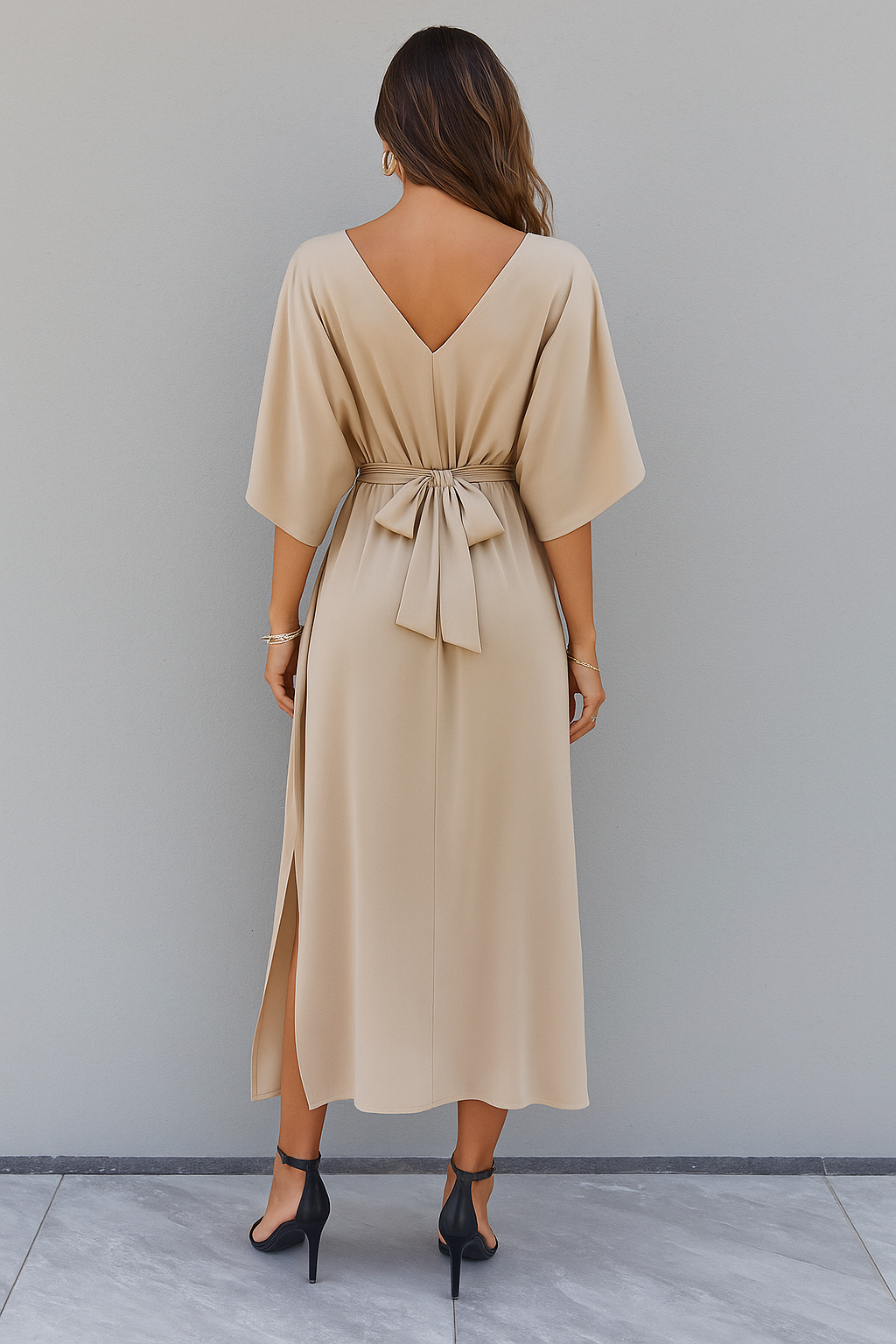 Vestido maxi de verão para senhora com decote em V e corte solto