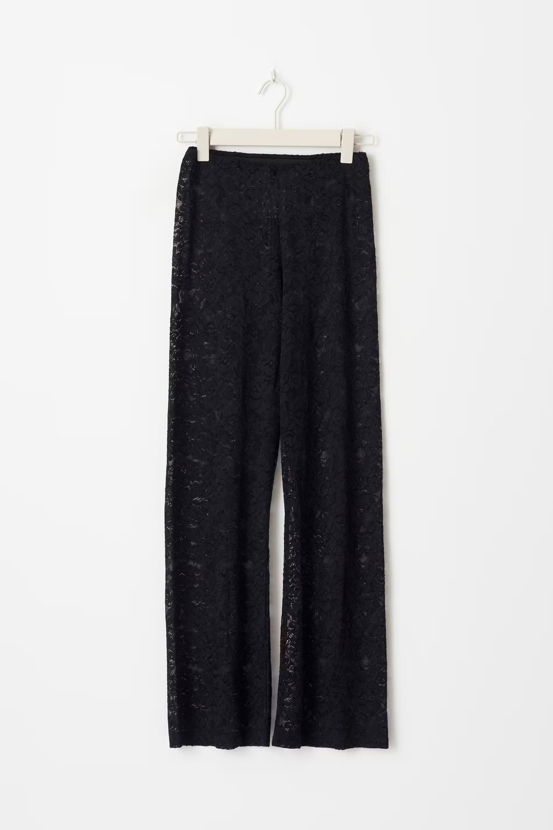 Calças Flare Mulher Estampa Floral em Renda Cintura Elástica