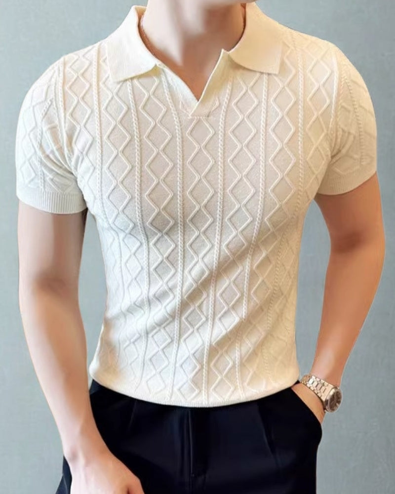 Strikket Polo Herre Tailored Fit Struktur Casual Sommer