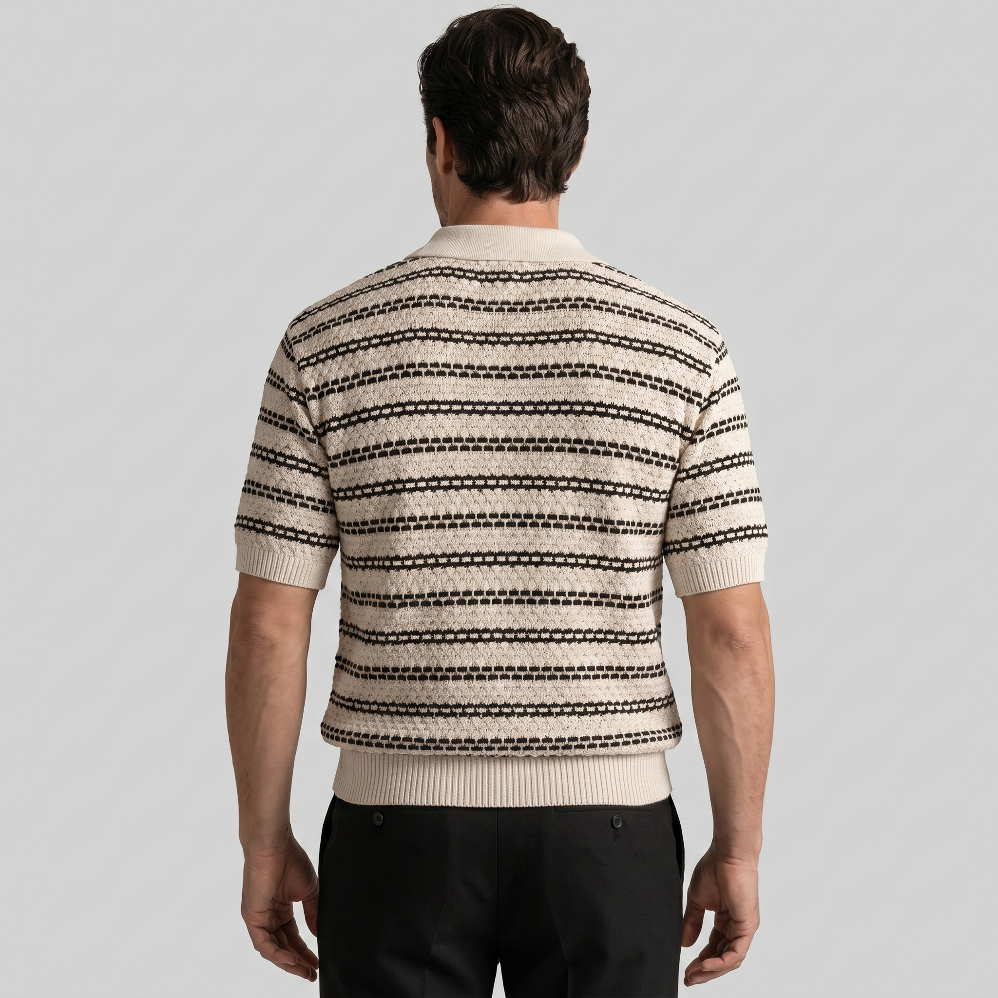 Strikket Polo Shirt Herre Skræddersyet Fit Lange Ærmer Casual