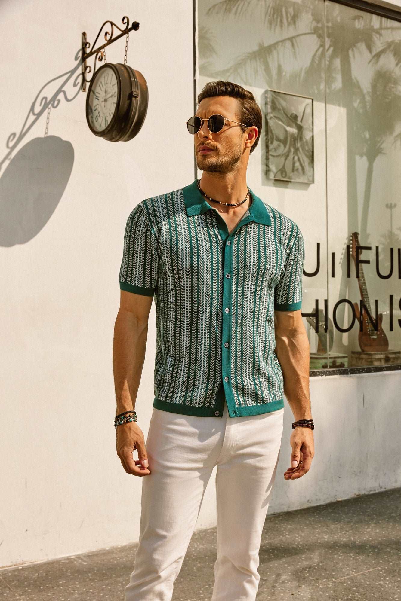 Polo de rayas para hombre manga corta casual