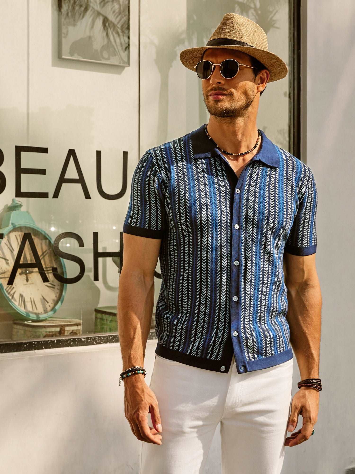 Polo de rayas para hombre manga corta casual