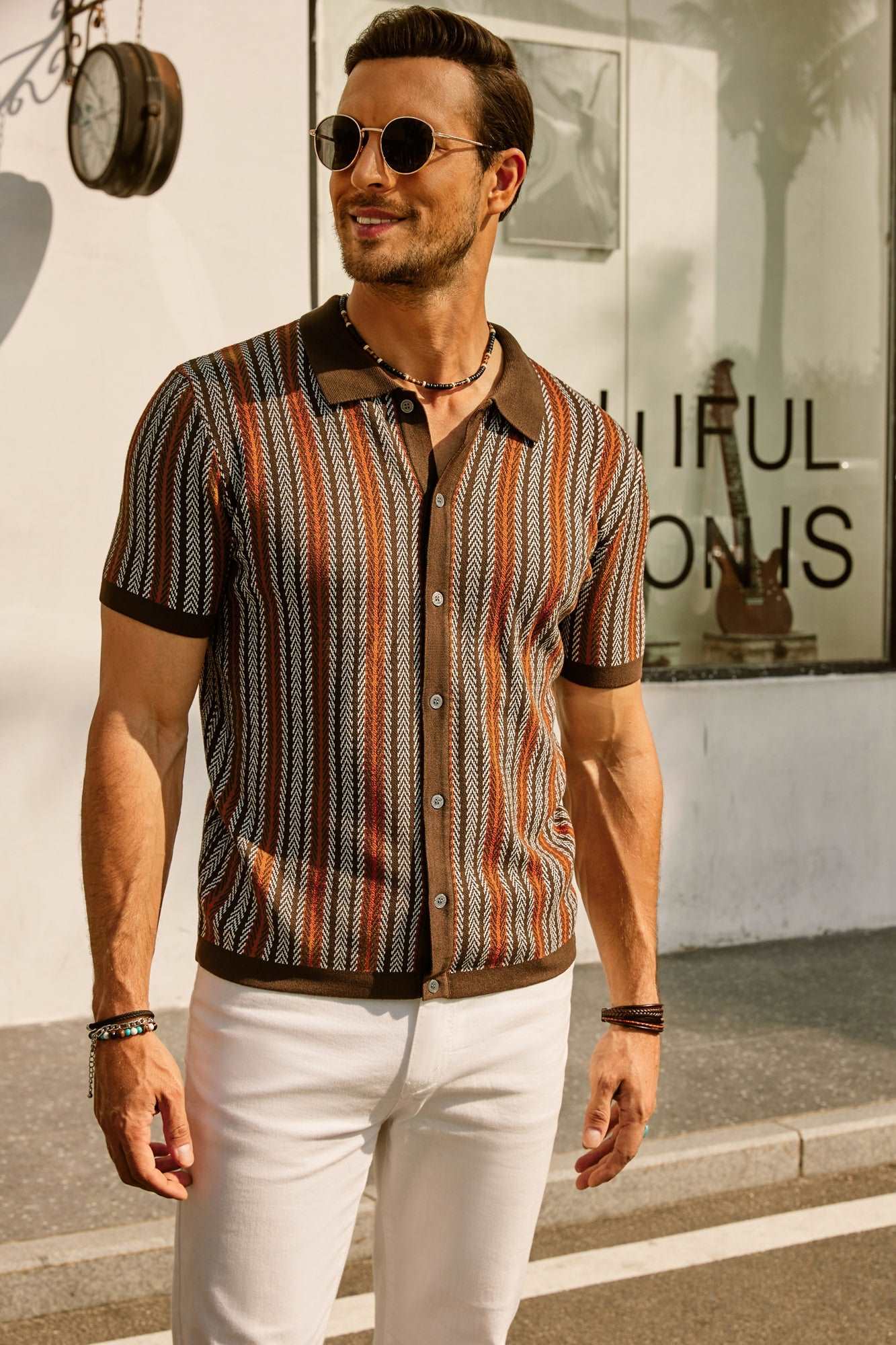 Polo de rayas para hombre manga corta casual