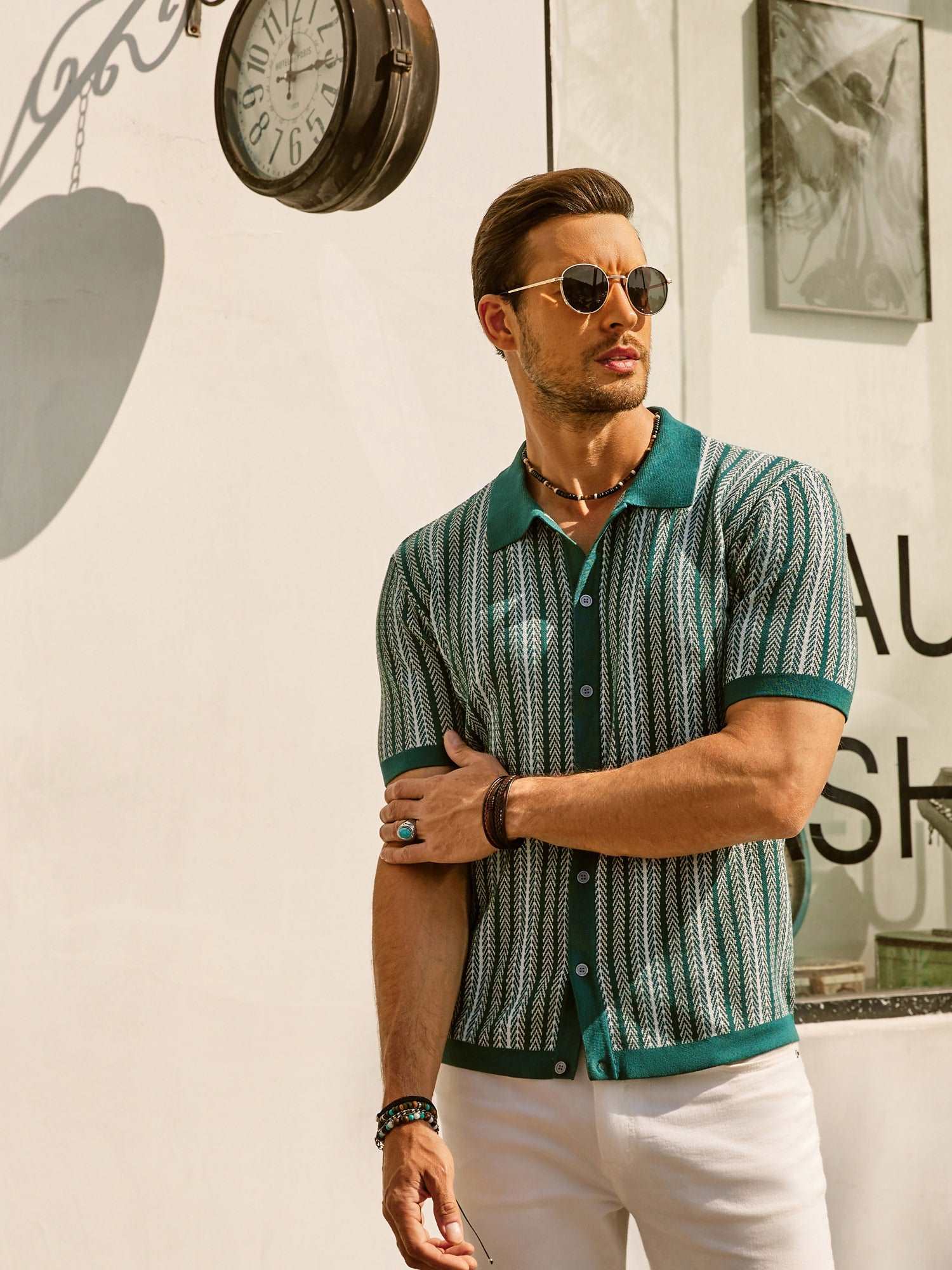 Polo de rayas para hombre manga corta casual