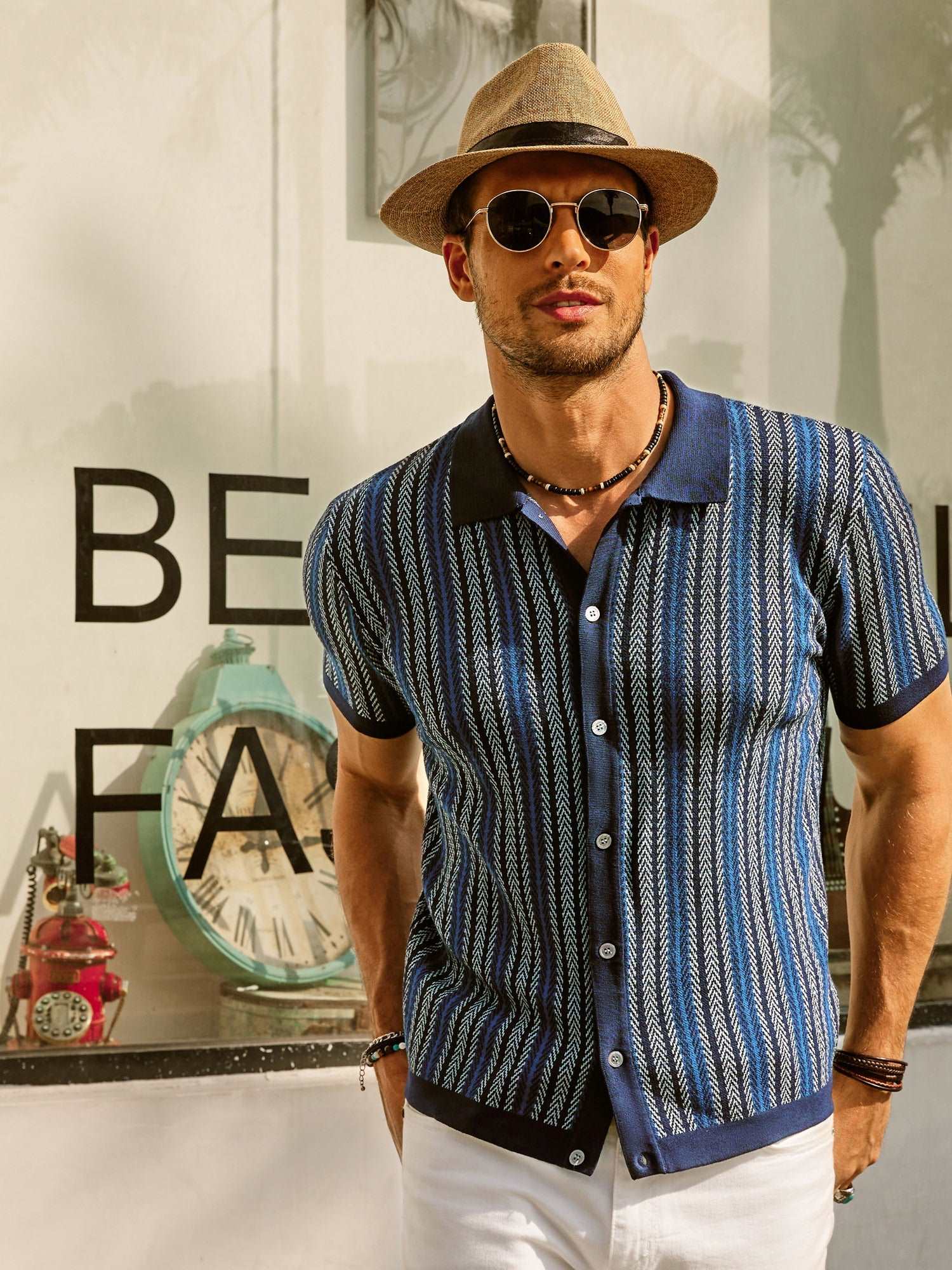 Polo de rayas para hombre manga corta casual