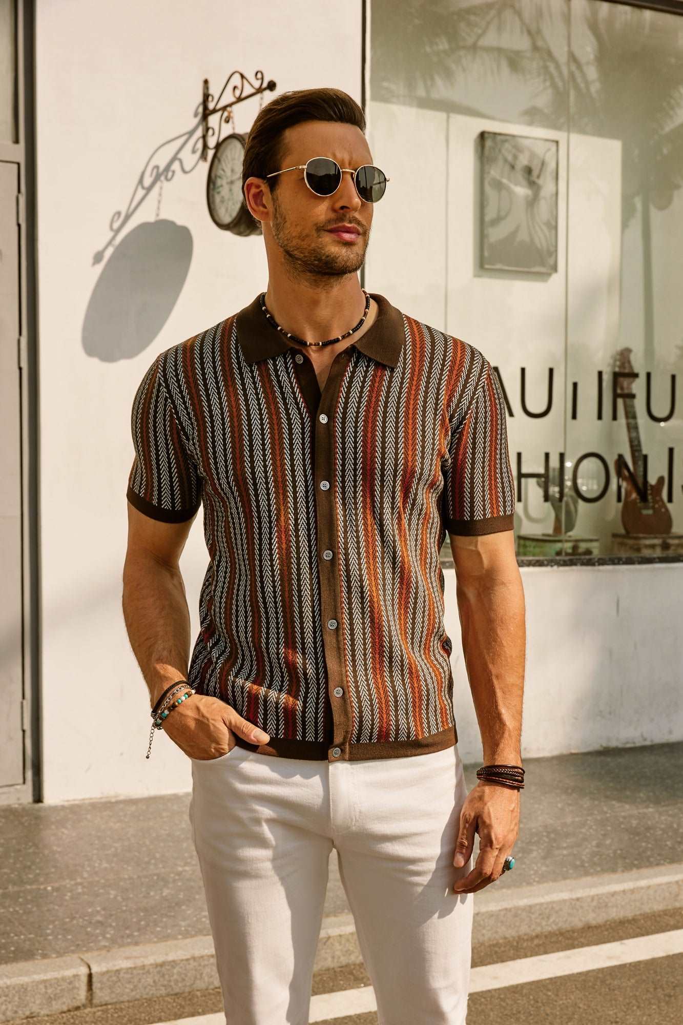 Polo de rayas para hombre manga corta casual