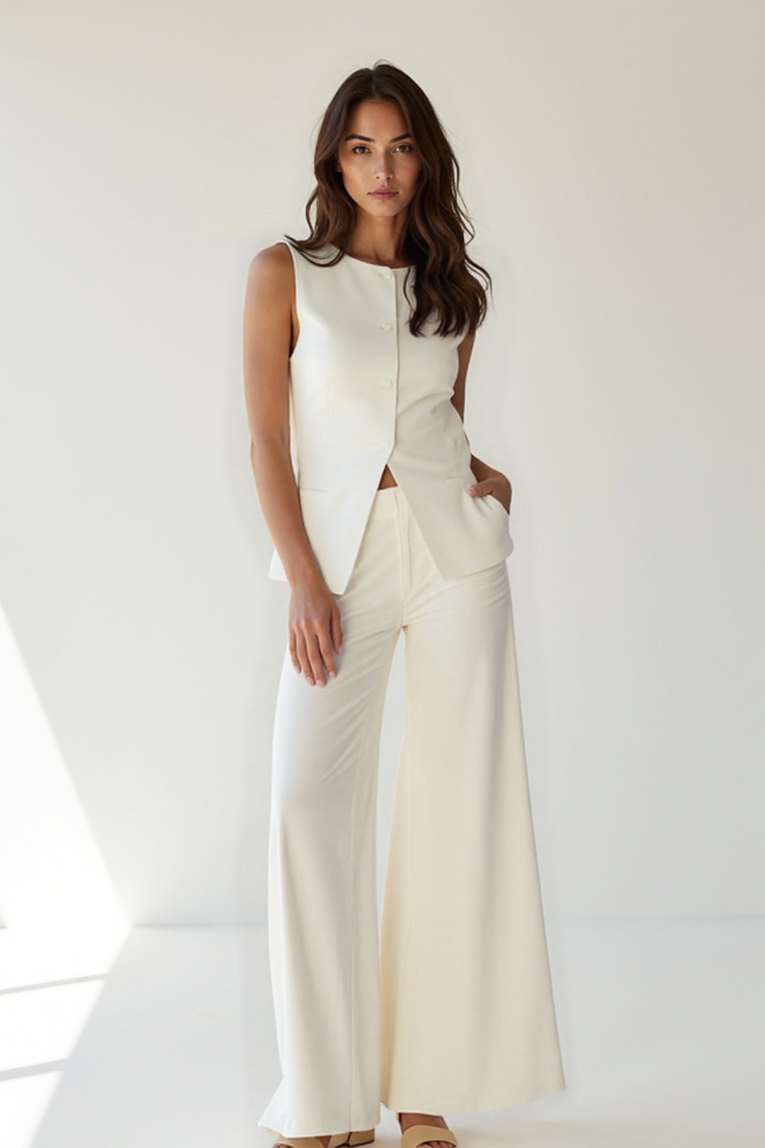 Conjunto de chaleco entallado para mujer con pantalón ancho, elegante para boda