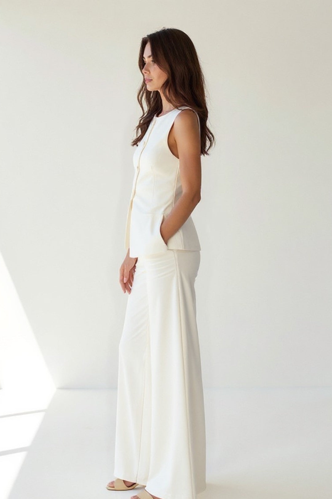 Conjunto de chaleco entallado para mujer con pantalón ancho, elegante para boda