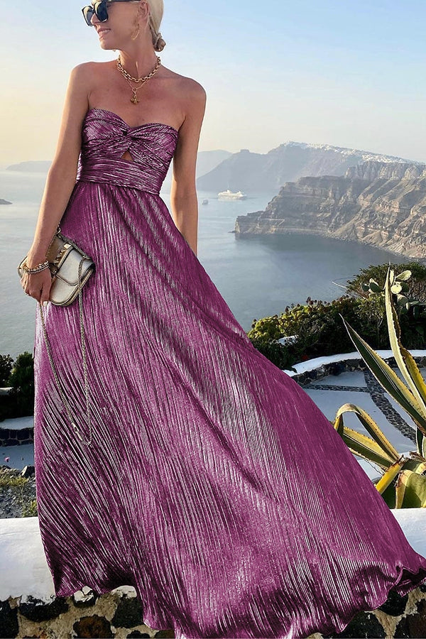 Glanzende Metallic Maxi Jurk met Strapless Top voor Dames