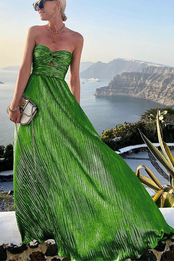 Glanzende Metallic Maxi Jurk met Strapless Top voor Dames