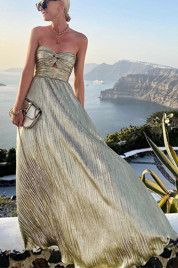Glanzende Metallic Maxi Jurk met Strapless Top voor Dames