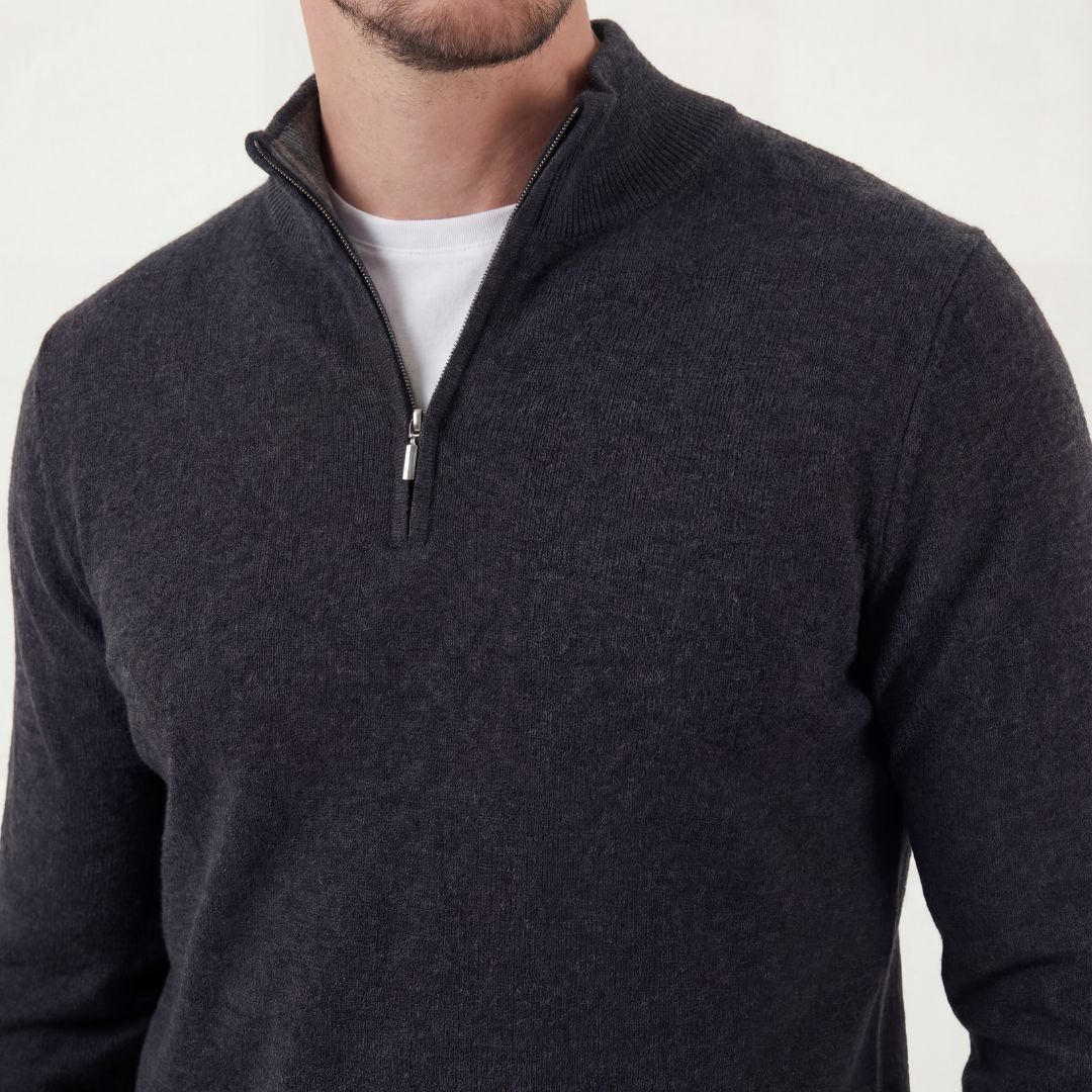 Halv-zip sweater til mænd rund hals casual lag-på-lag