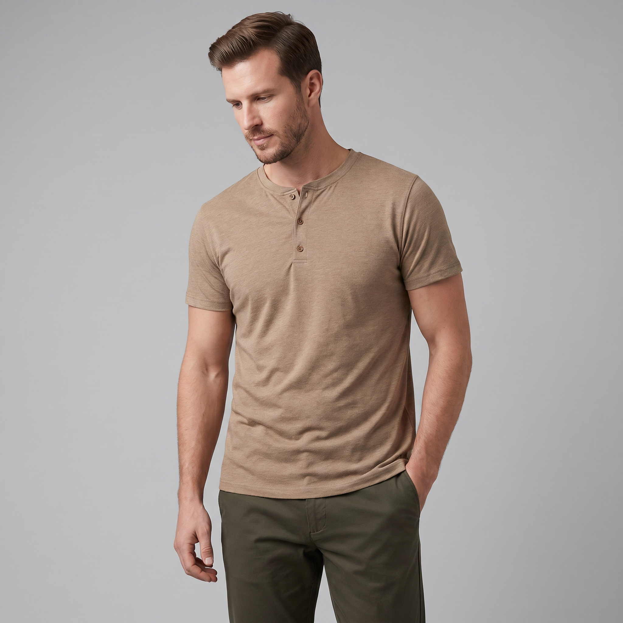 Henley Shirt Heren Korte Mouwen Casual