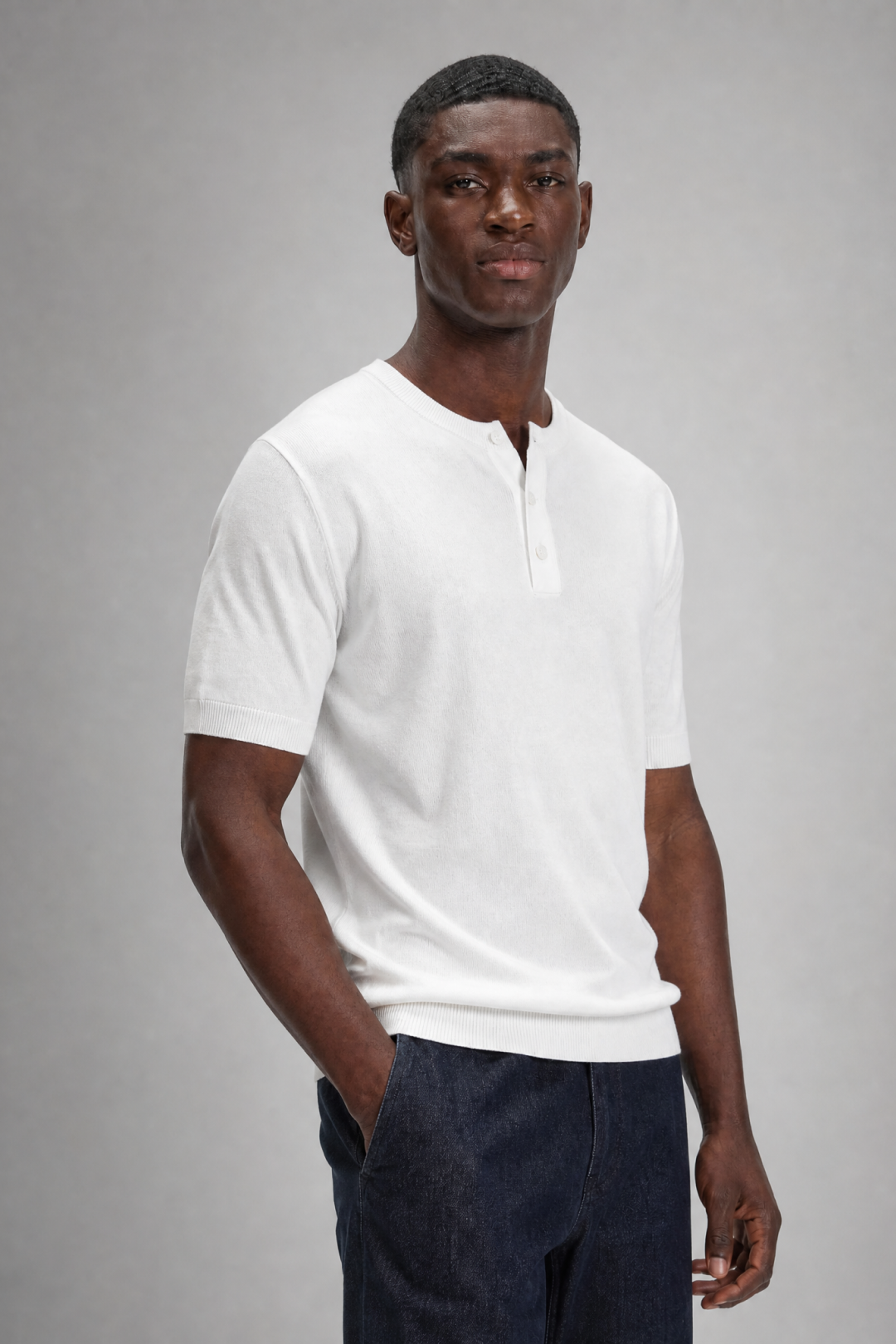 T-shirt Henley Mangas Curtas Homem Casual