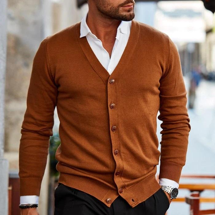 Heren Cardigan Met Knopen V-Hals Casual