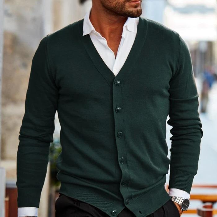 Herren-Cardigan mit Knöpfen, V-Ausschnitt, lässig