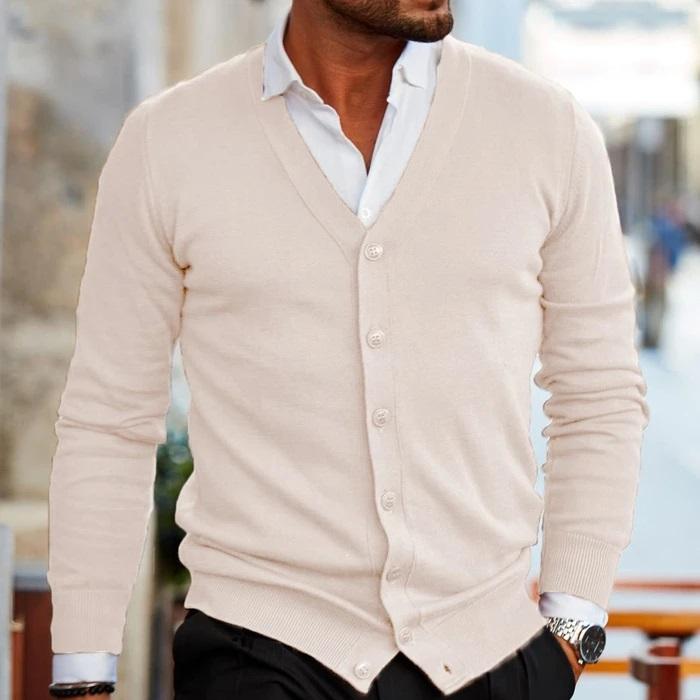 Herren-Cardigan mit Knöpfen, V-Ausschnitt, lässig