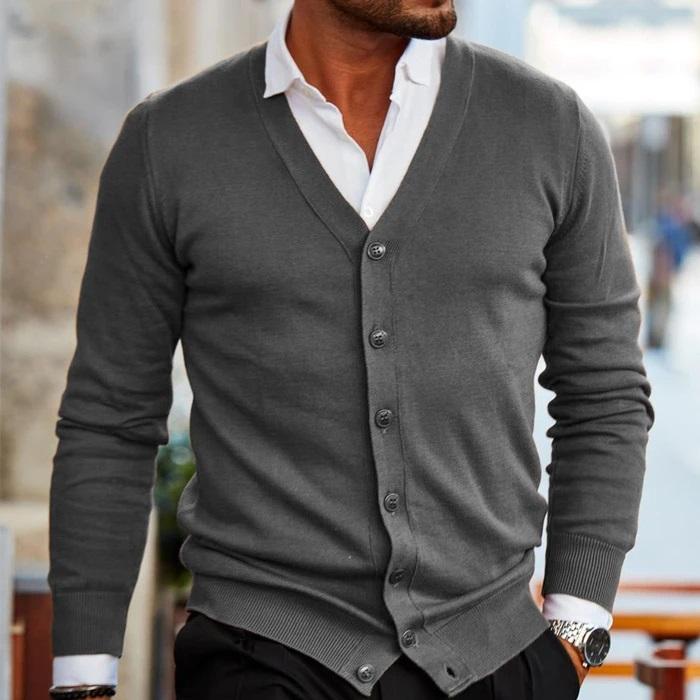 Herren-Cardigan mit Knöpfen, V-Ausschnitt, lässig