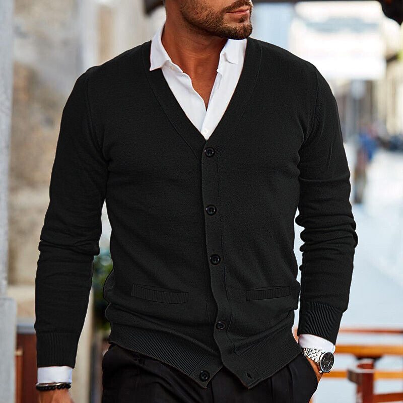 Herren-Cardigan mit Knöpfen, V-Ausschnitt, lässig