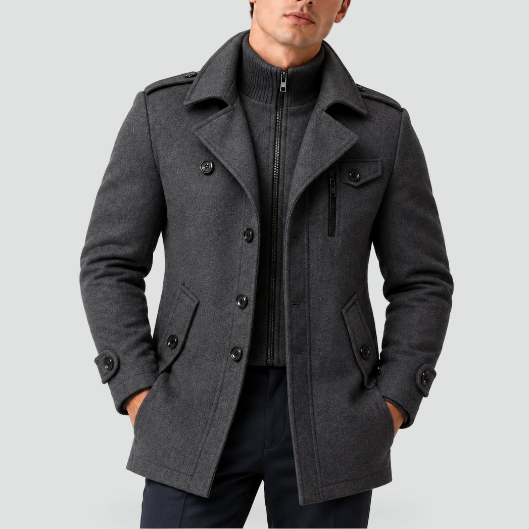 Heren Elegante Winterjas met Hoge Kraag en Knoopsluiting