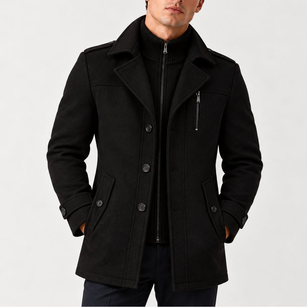 Heren Elegante Winterjas met Hoge Kraag en Knoopsluiting