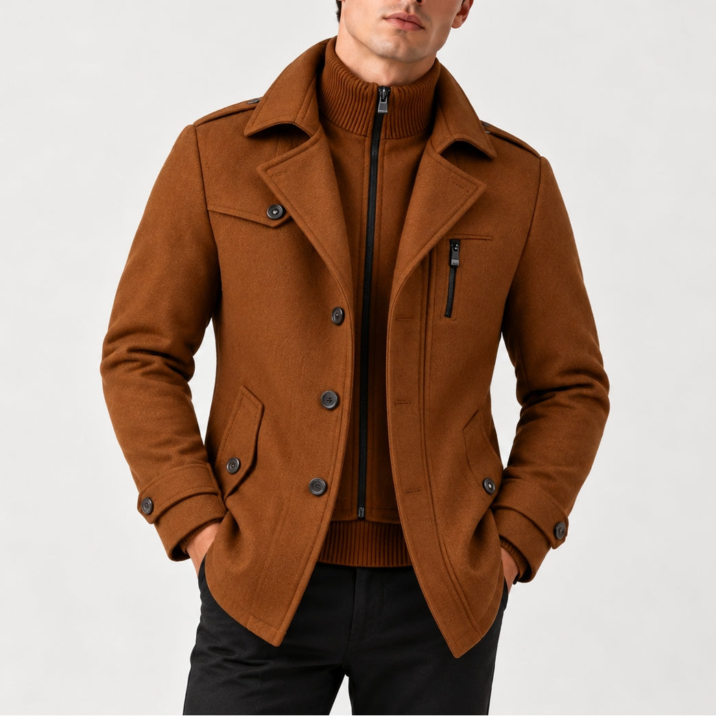 Heren Elegante Winterjas met Hoge Kraag en Knoopsluiting