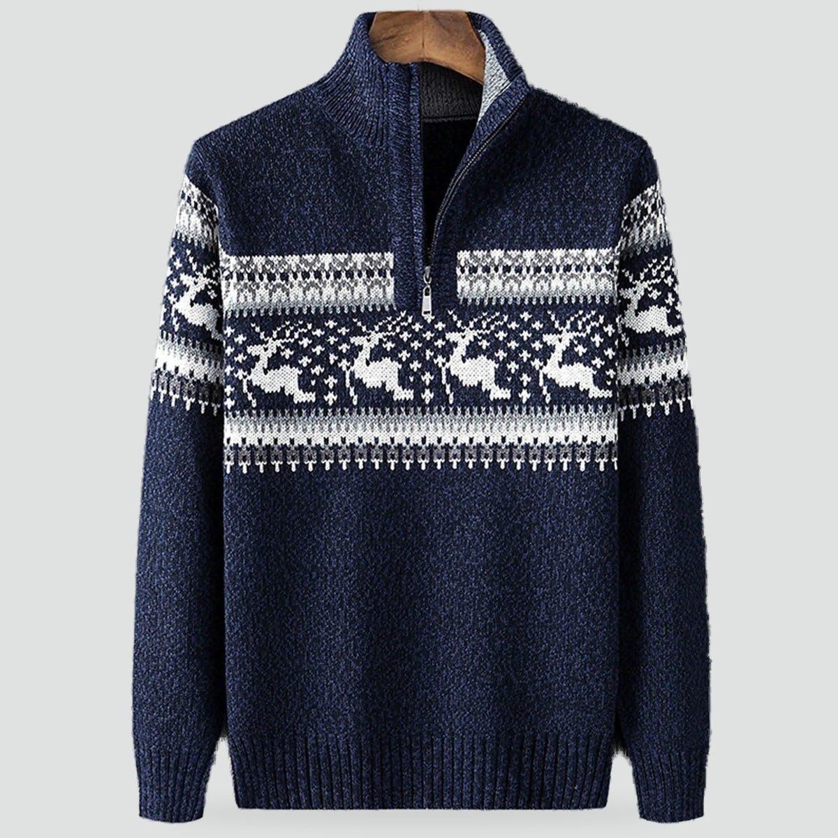Heren Feestelijke Kersttrui met Half-Zip en Opstaande Kraag