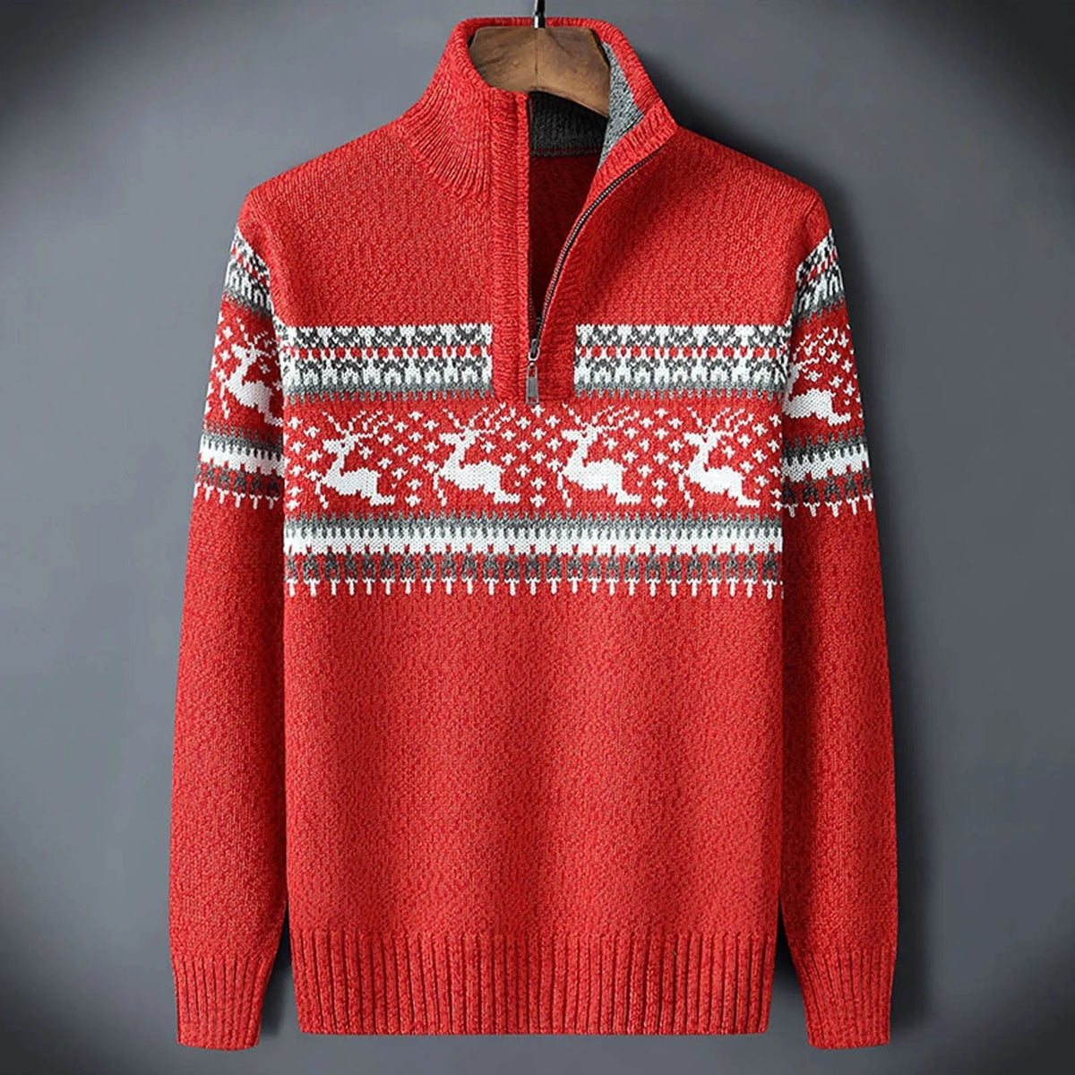 Heren Feestelijke Kersttrui met Half-Zip en Opstaande Kraag