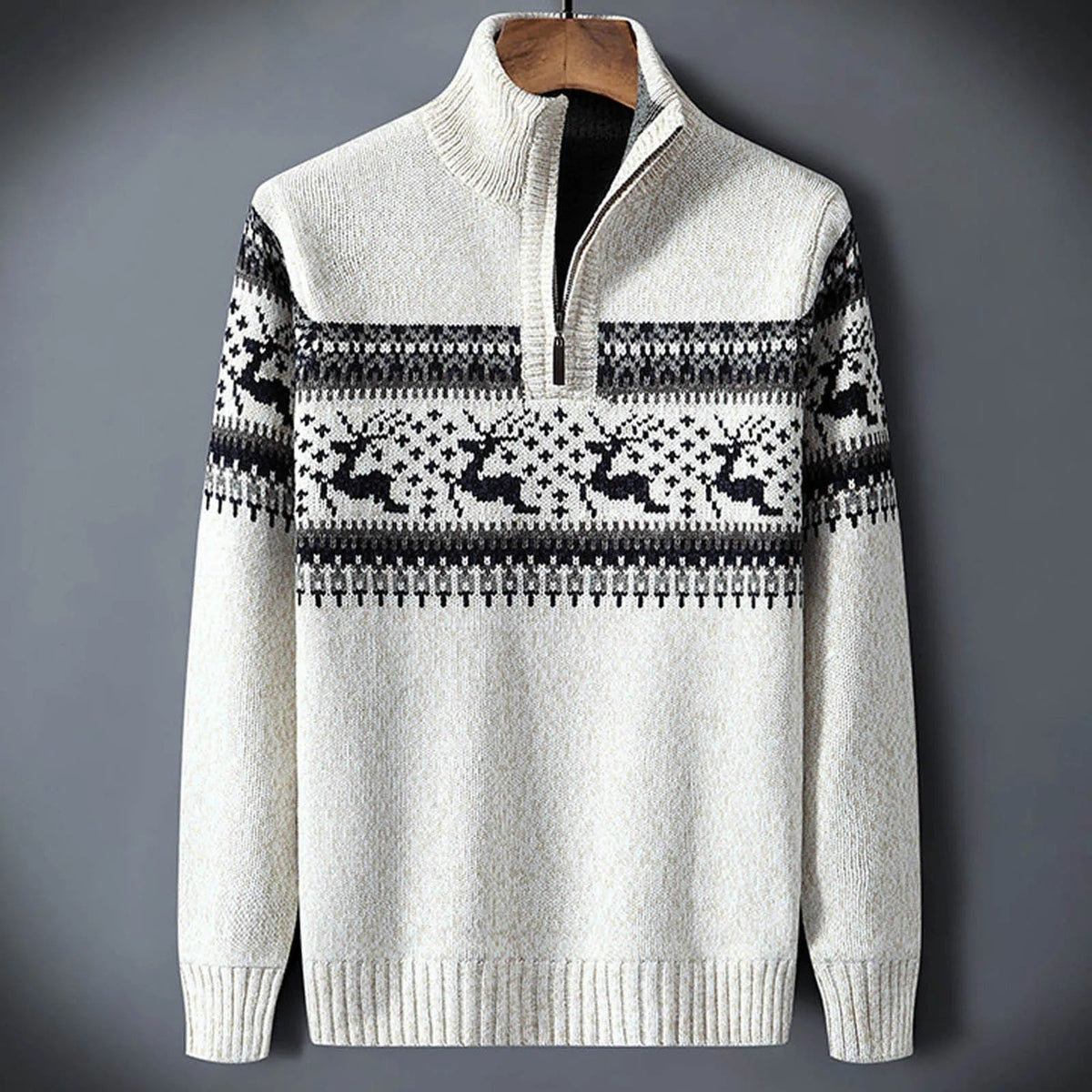 Heren Feestelijke Kersttrui met Half-Zip en Opstaande Kraag