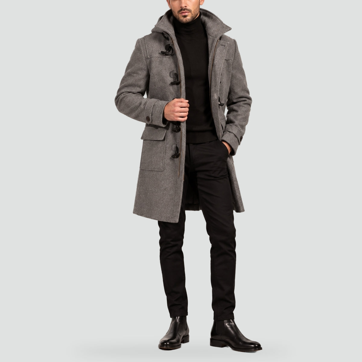 Heren Klassieke Duffelcoat met Houtjesluiting en Capuchon