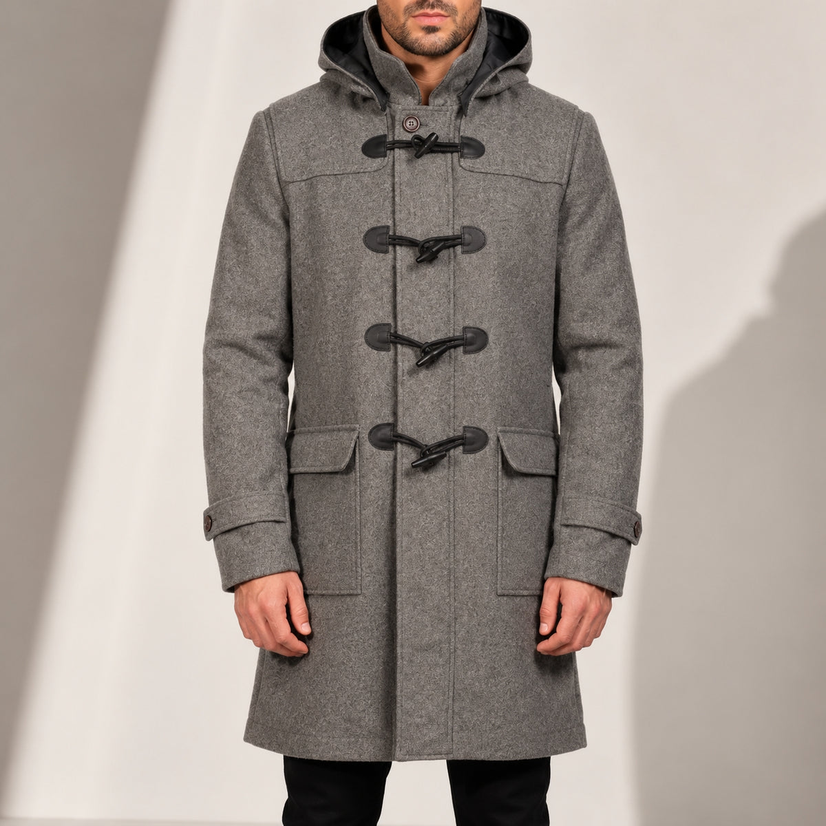 Heren Klassieke Duffelcoat met Houtjesluiting en Capuchon