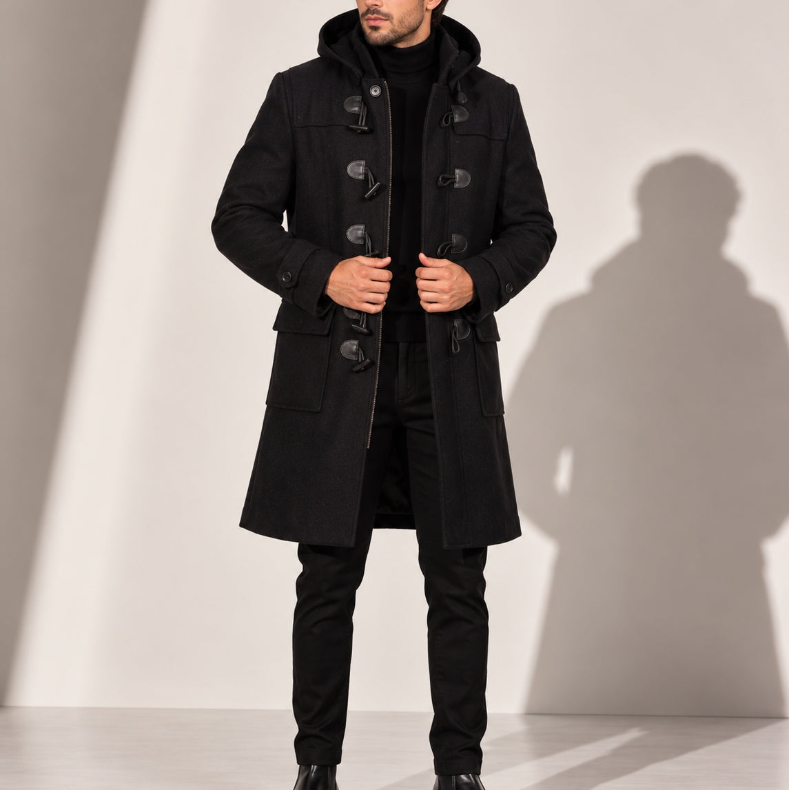 Heren Klassieke Duffelcoat met Houtjesluiting en Capuchon
