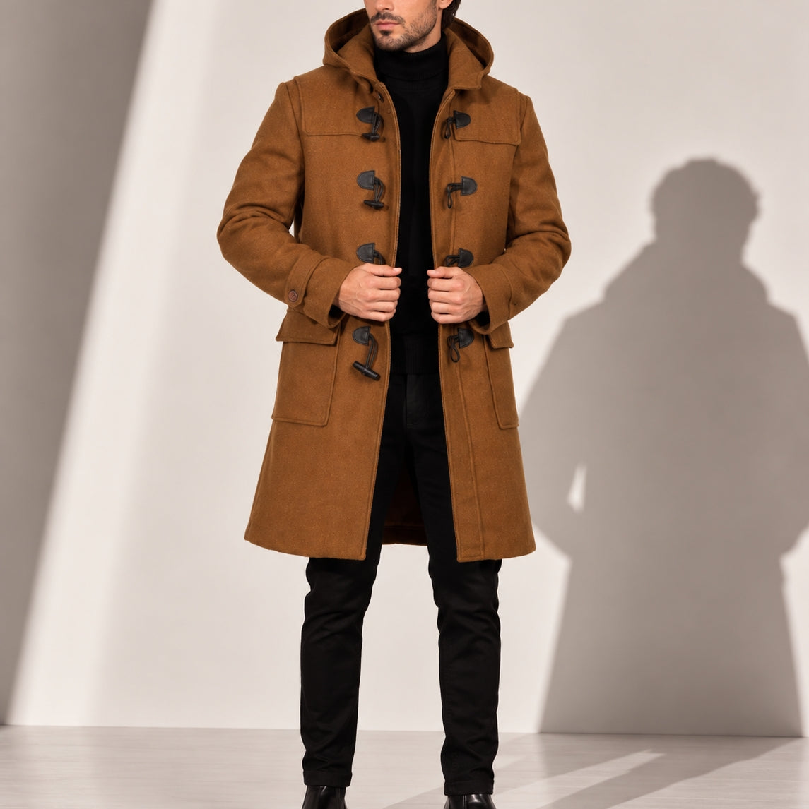 Heren Klassieke Duffelcoat met Houtjesluiting en Capuchon