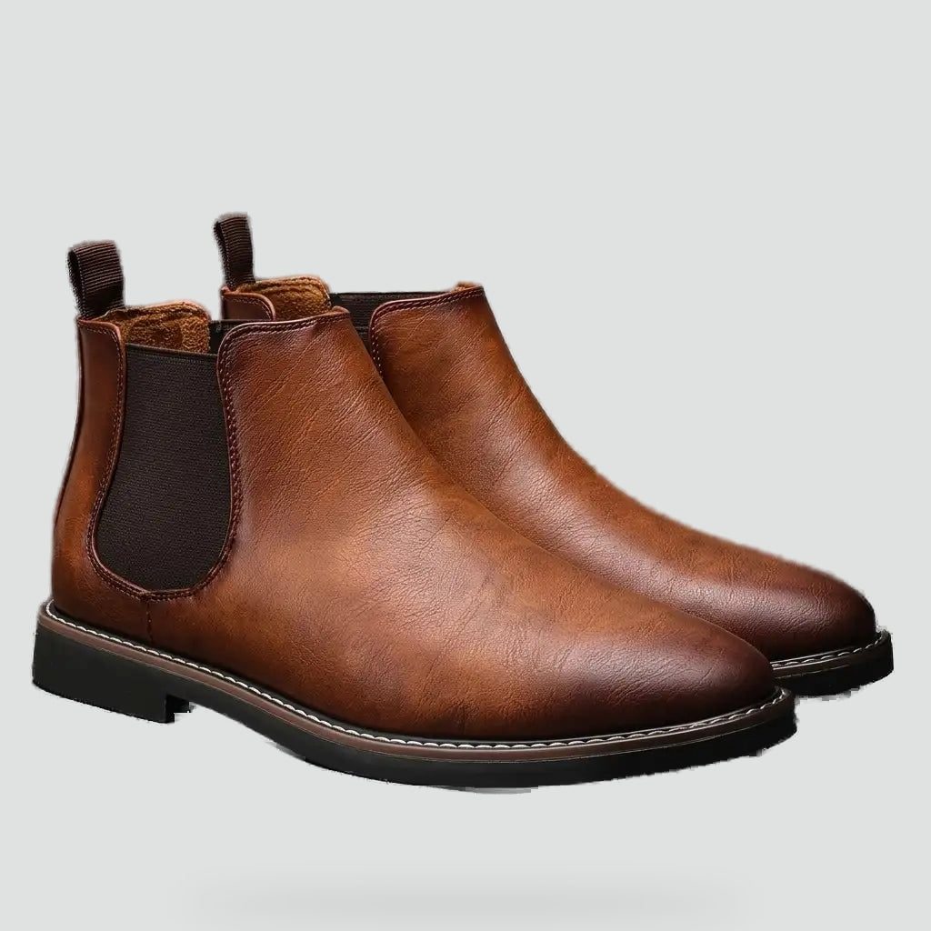 Heren Klassieke Leren Chelsea Boots met Elastische Zijpanelen