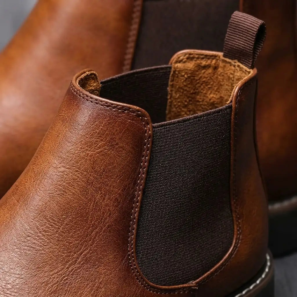 Heren Klassieke Leren Chelsea Boots met Elastische Zijpanelen