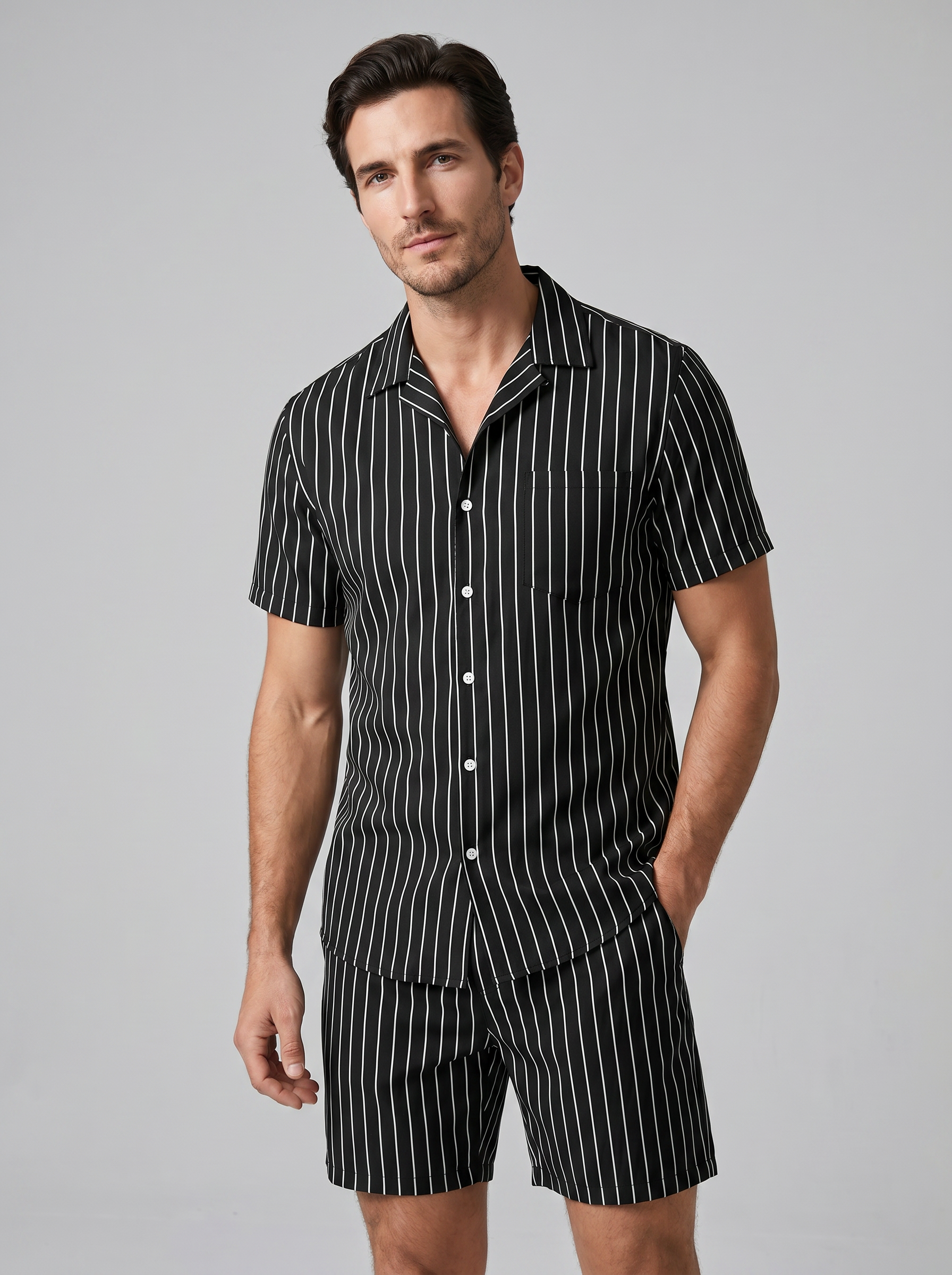 Męski zestaw Pinstripe z krótkim rękawem na lato