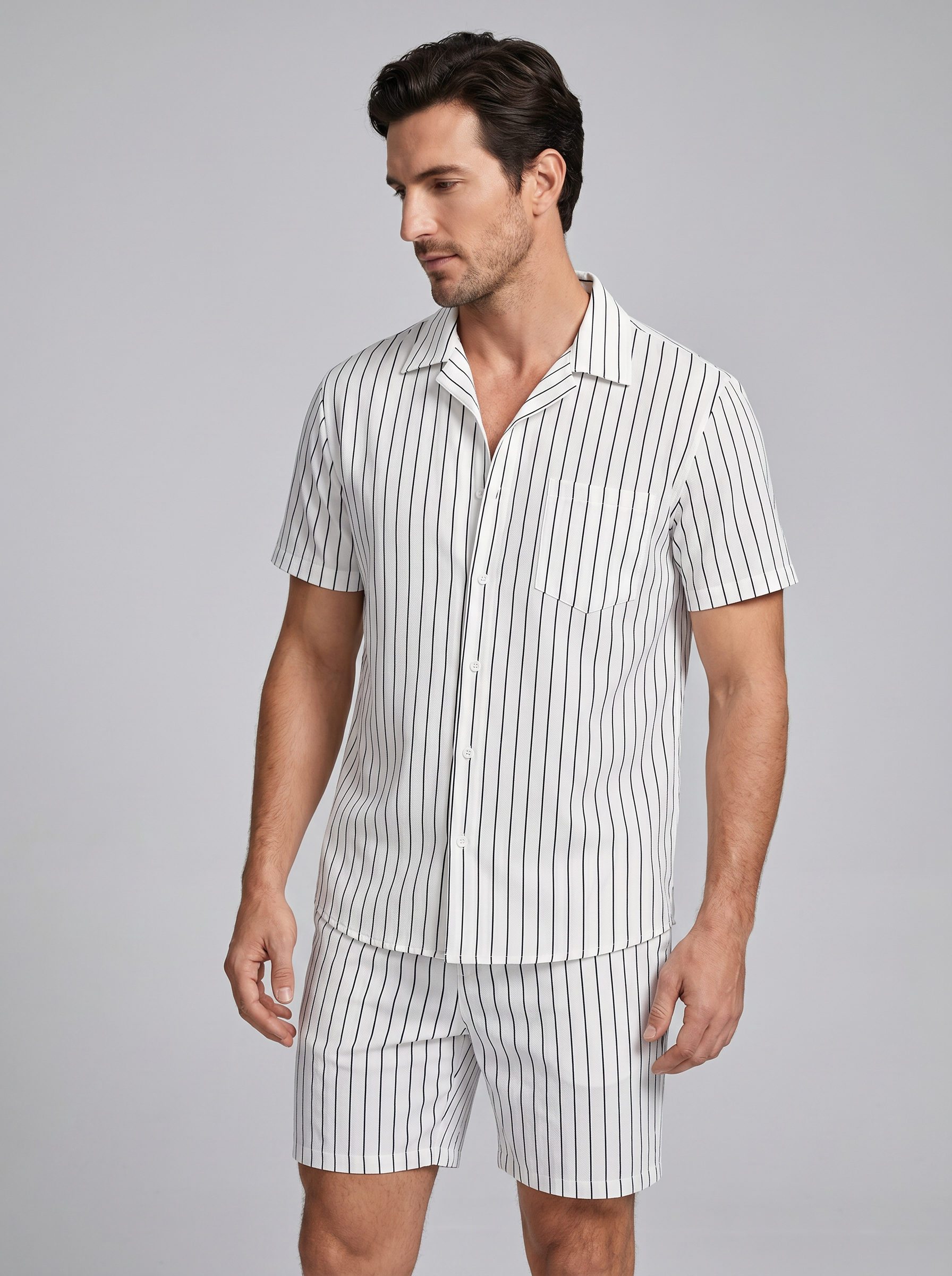Męski zestaw Pinstripe z krótkim rękawem na lato