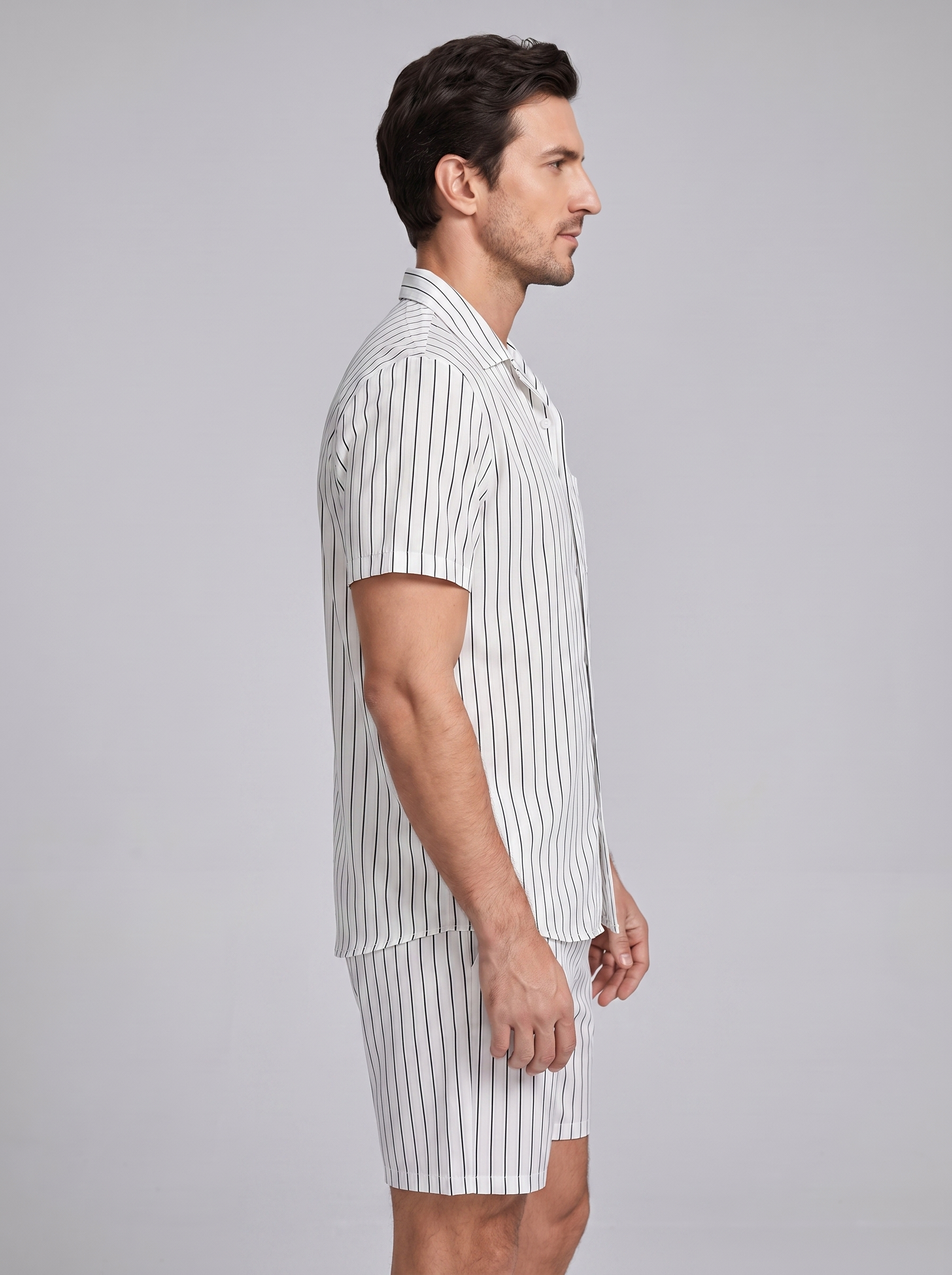 Męski zestaw Pinstripe z krótkim rękawem na lato
