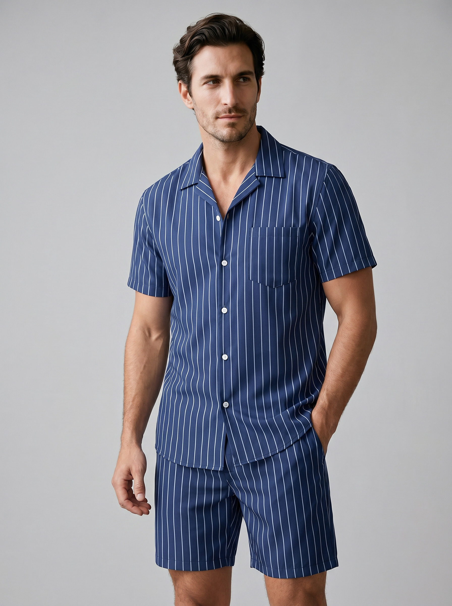Męski zestaw Pinstripe z krótkim rękawem na lato