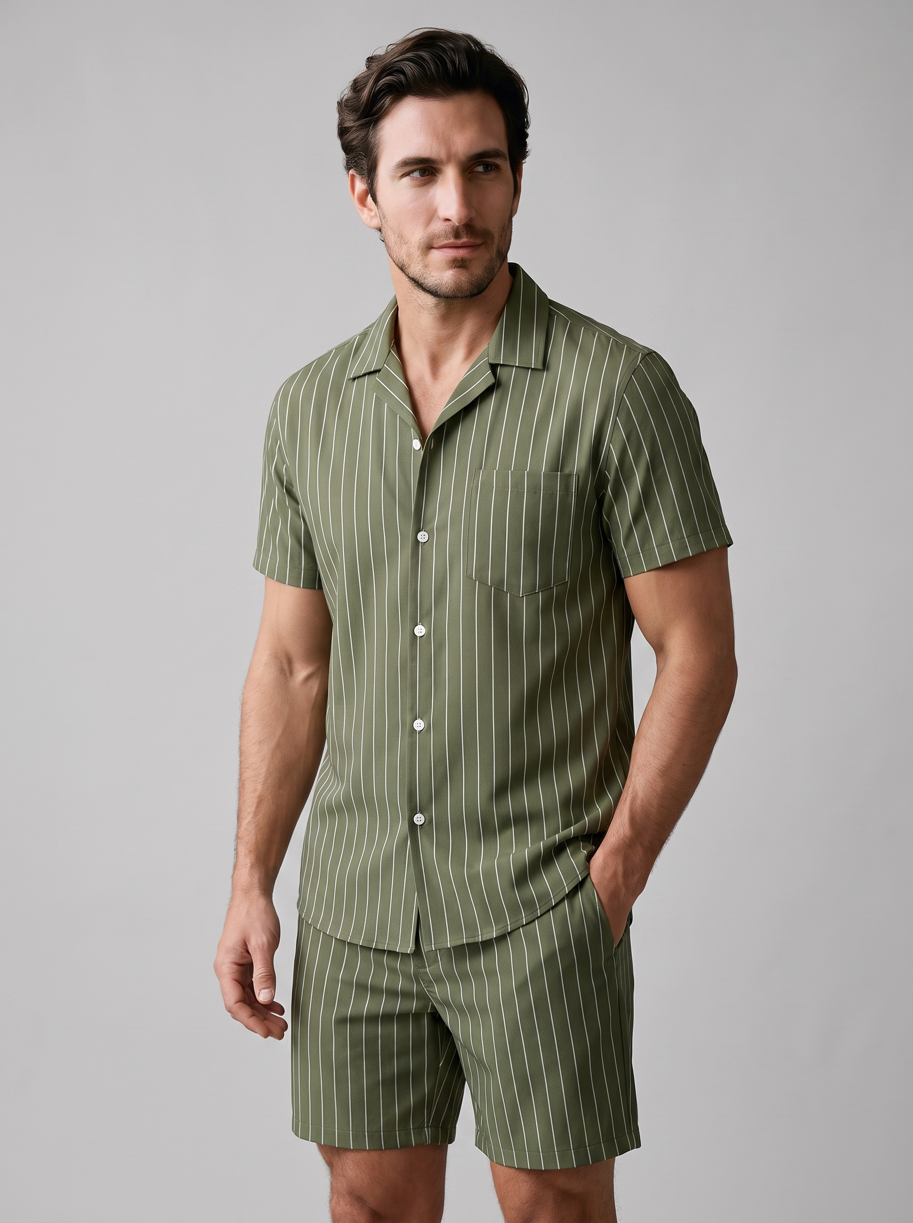 Męski zestaw Pinstripe z krótkim rękawem na lato