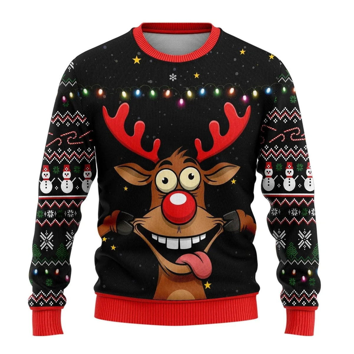 Heren Speelse Kersttrui met Allover Print en Ronde Hals