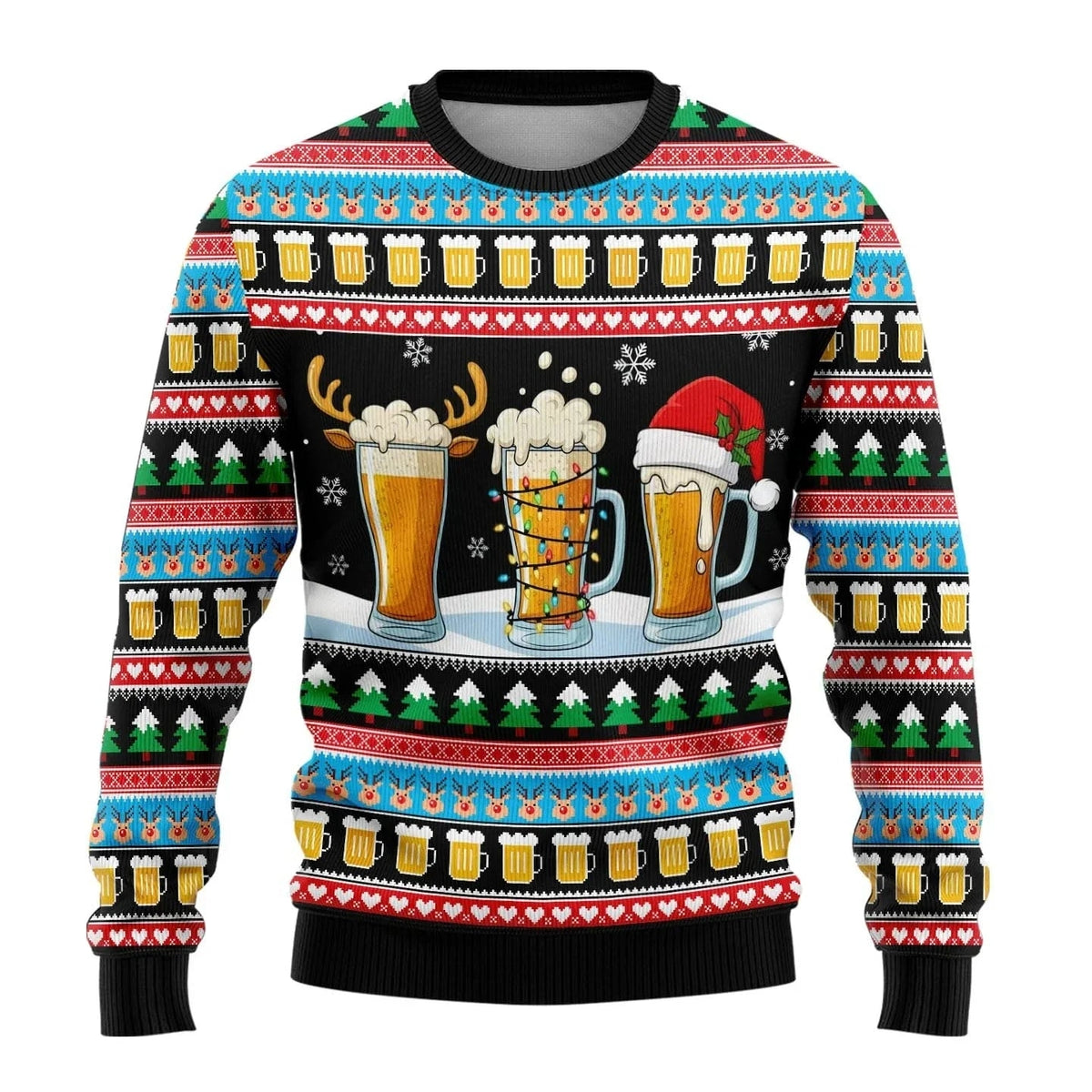 Heren Speelse Kersttrui met Allover Print en Ronde Hals